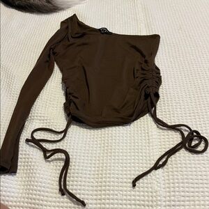 Ambiance Chocolate Off-Shoulder Ruched Blouse